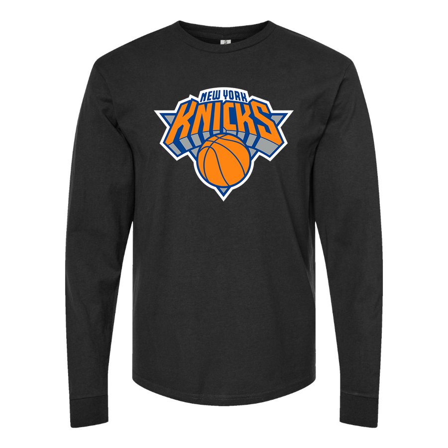 Men's New York Knicks Long sleeves Cotton Blend T-Shirt - Black