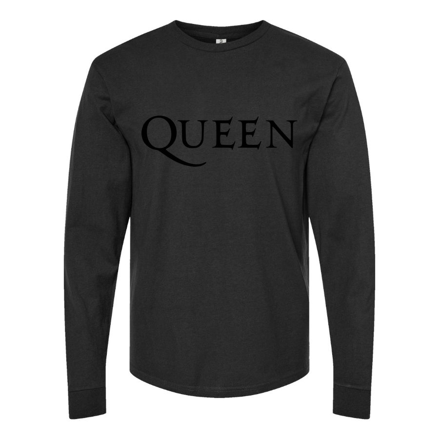 Men's Queen-Logo Long sleeves Cotton Blend T-Shirt - Black