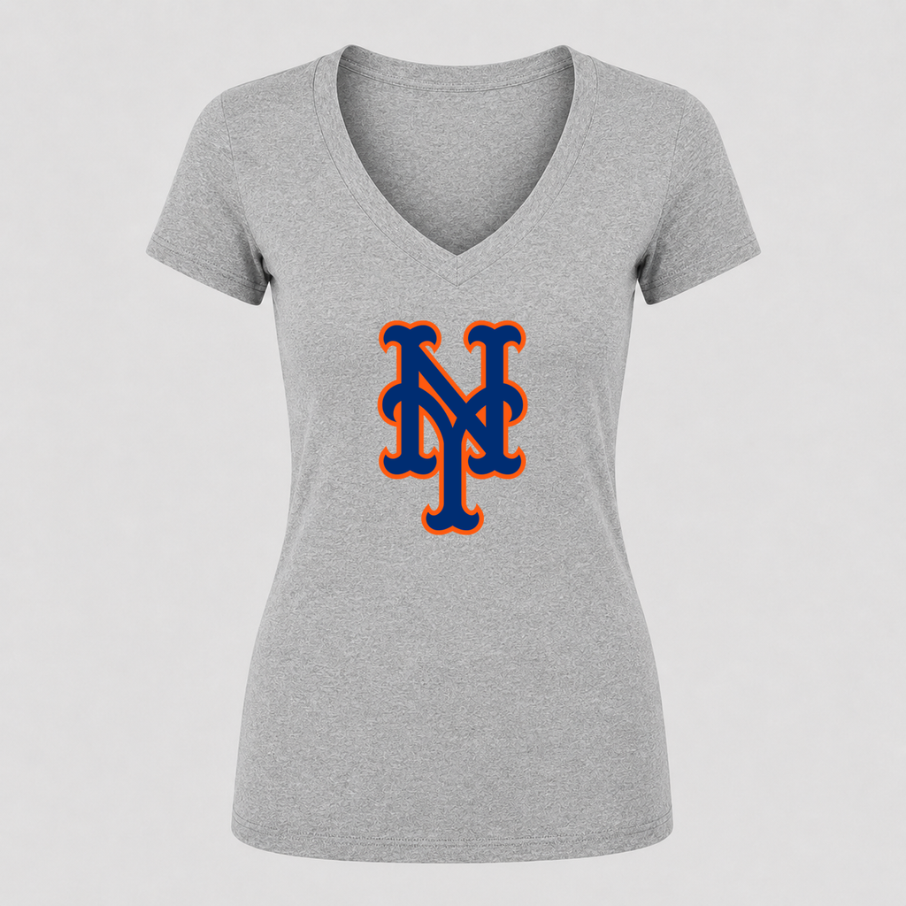 Women's New York Mets V Neck T-Shirt in gray