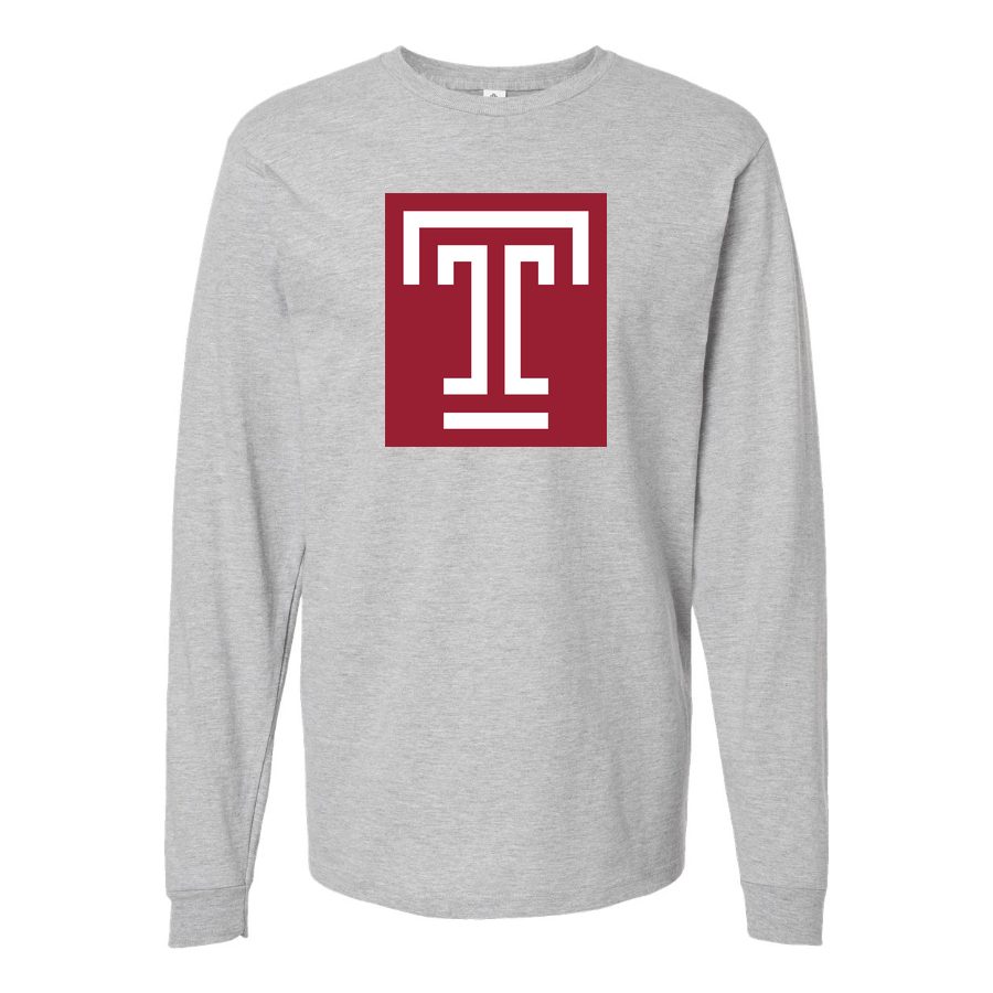Men's Temple Owls Logo Long sleeves Cotton Blend T-Shirt - Gray