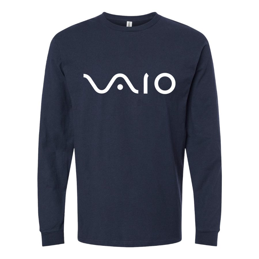 Men's sony-vaio-curvy-logo-White Long sleeves Cotton Blend T-Shirt - Navy