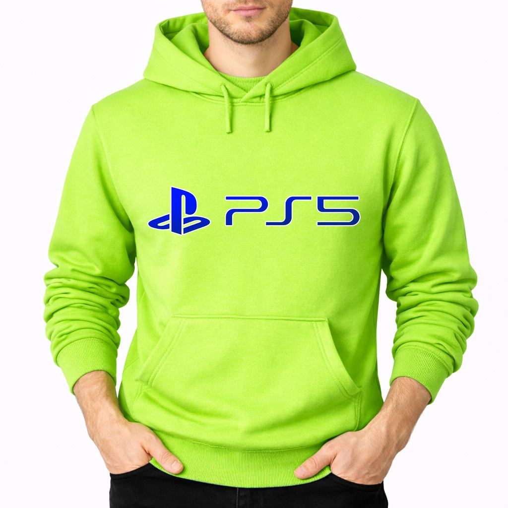 Men's PS5 Blue Pullover Hoodie - Lime green