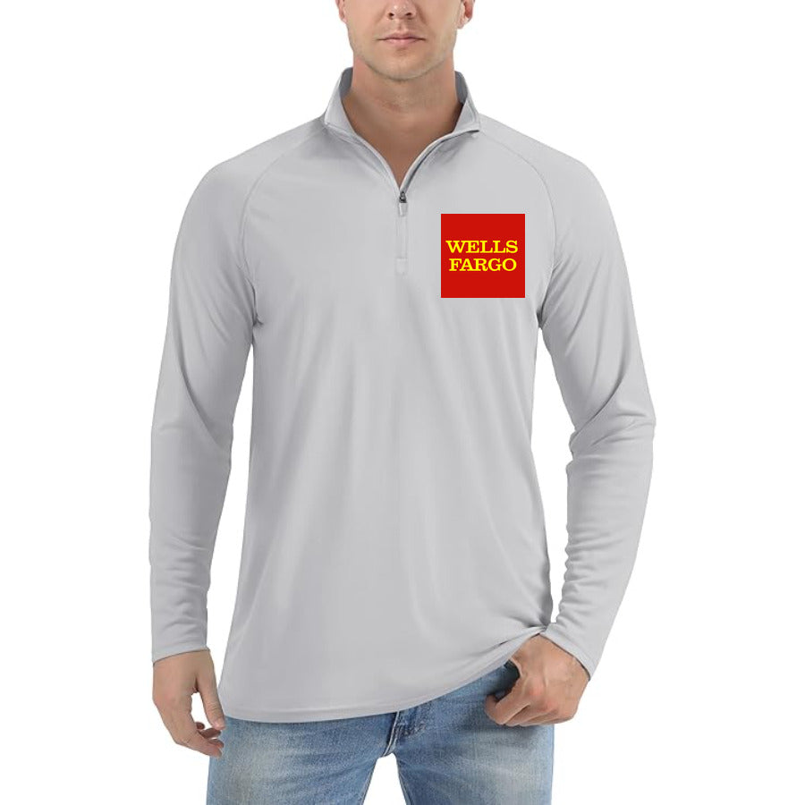 wells fargo logo quarter-zip athletic shirt in Light Gray