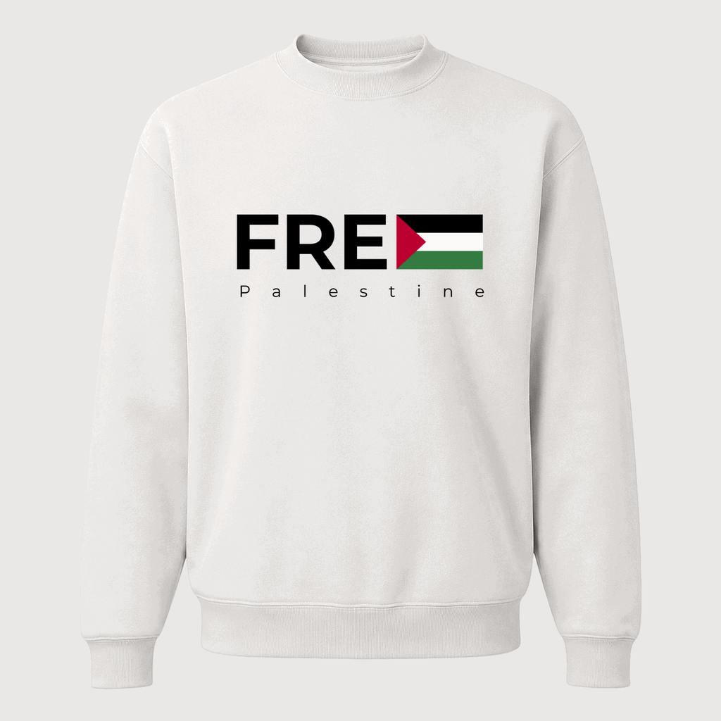 Men's Free Palestine Black Logo Crewneck Sweatshirt - White