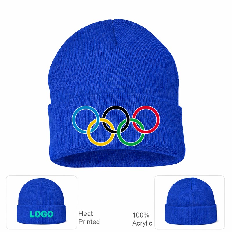 Olympic Ring Black Logo Royal Blue Beanie Hat