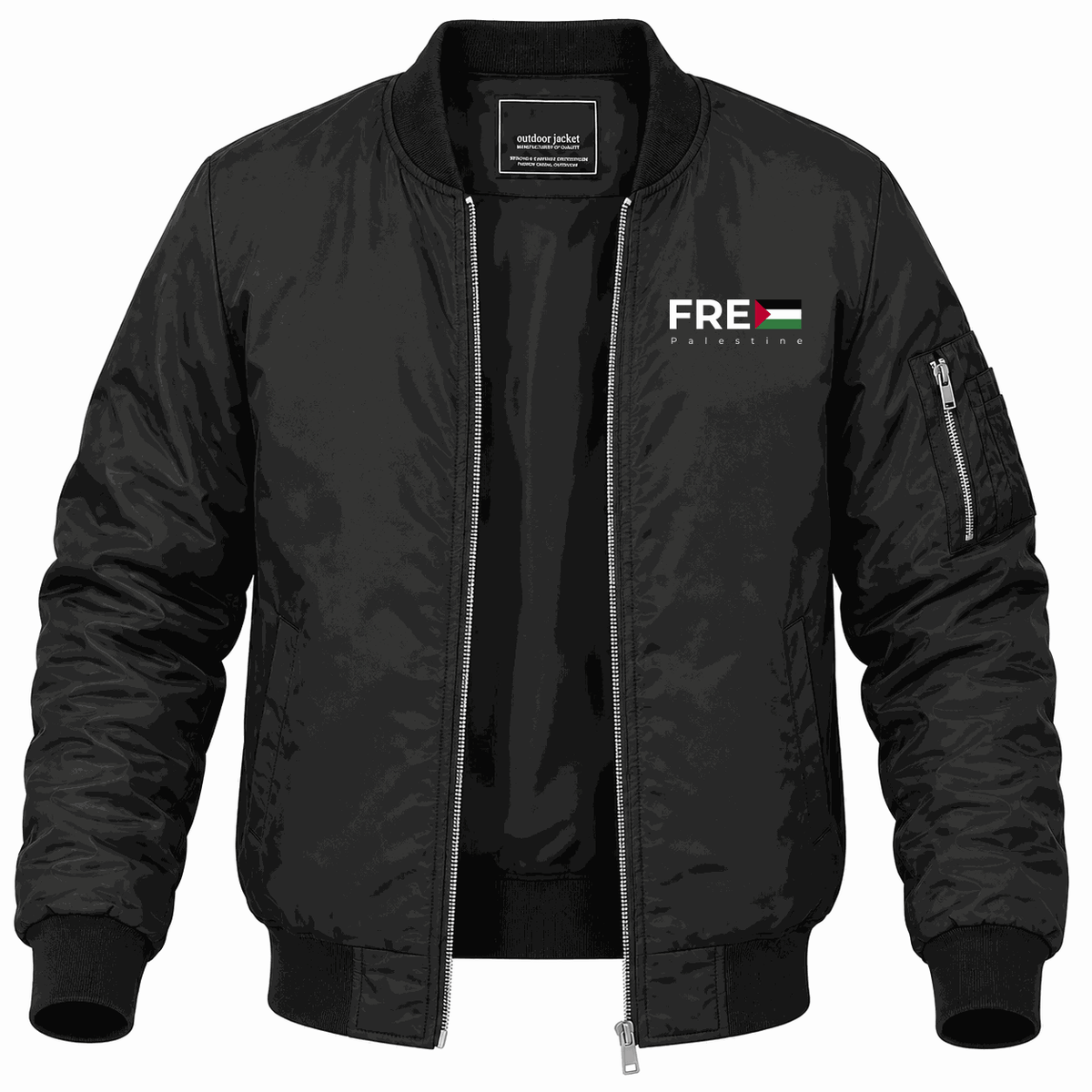 Men's Free Palestine White Lightweight Bomber Jacket - Black