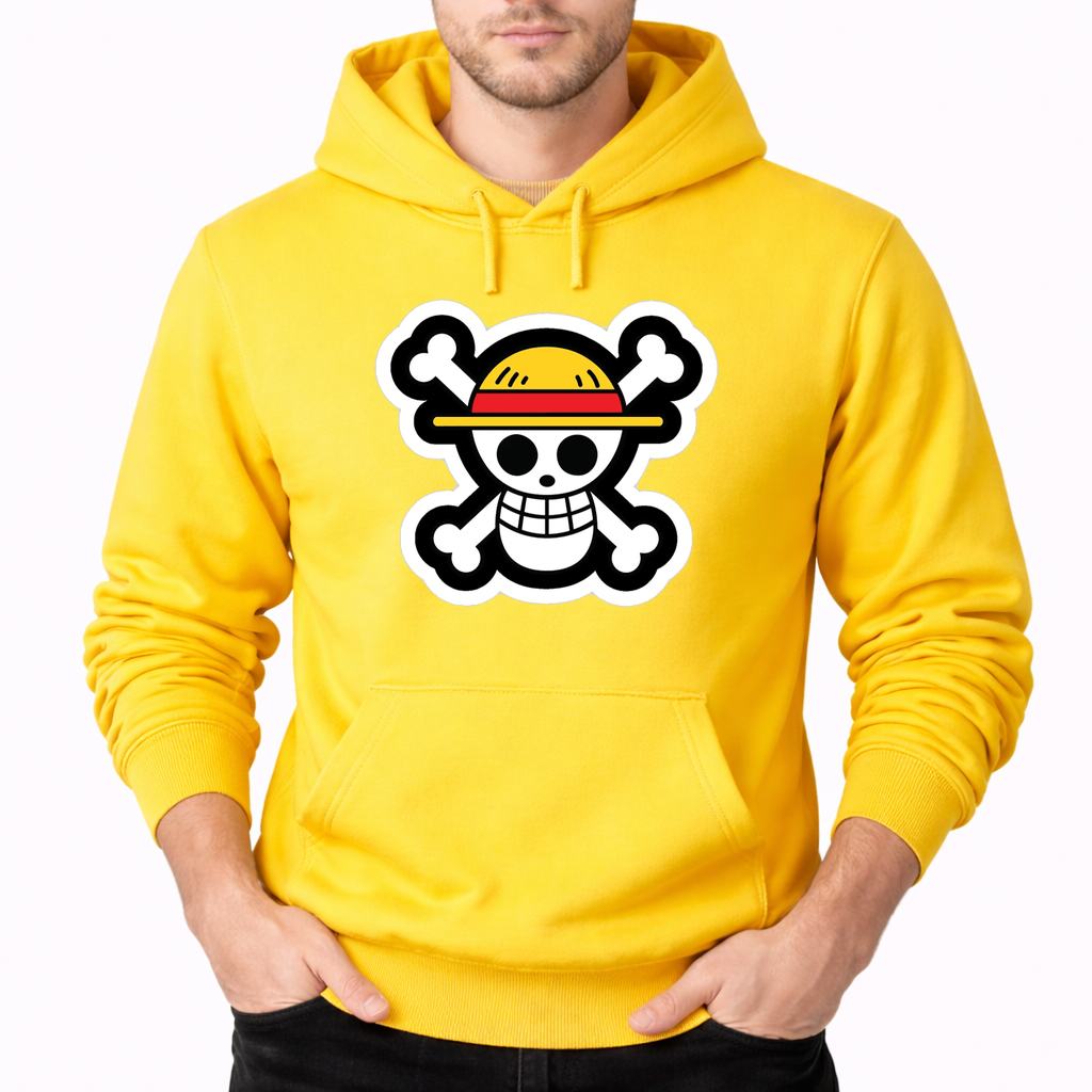 Men's Straw Hat Luffy Pullover Hoodie - Yellow