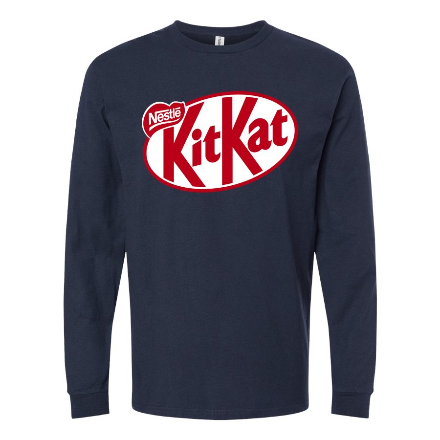 Men's Kit-Kat-Logo-food-1536x864 Long sleeves Cotton Blend T-Shirt - Navy