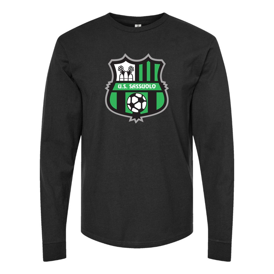 Men's U.S. Sassuolo Soccer Logo Long sleeves Cotton Blend T-Shirt - Black