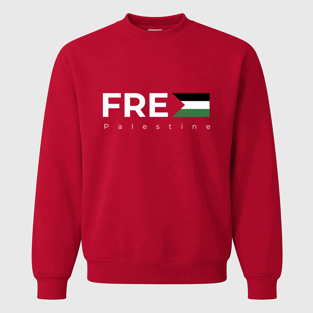 Men's Free Palestine White Logo Crewneck Sweatshirt - Red