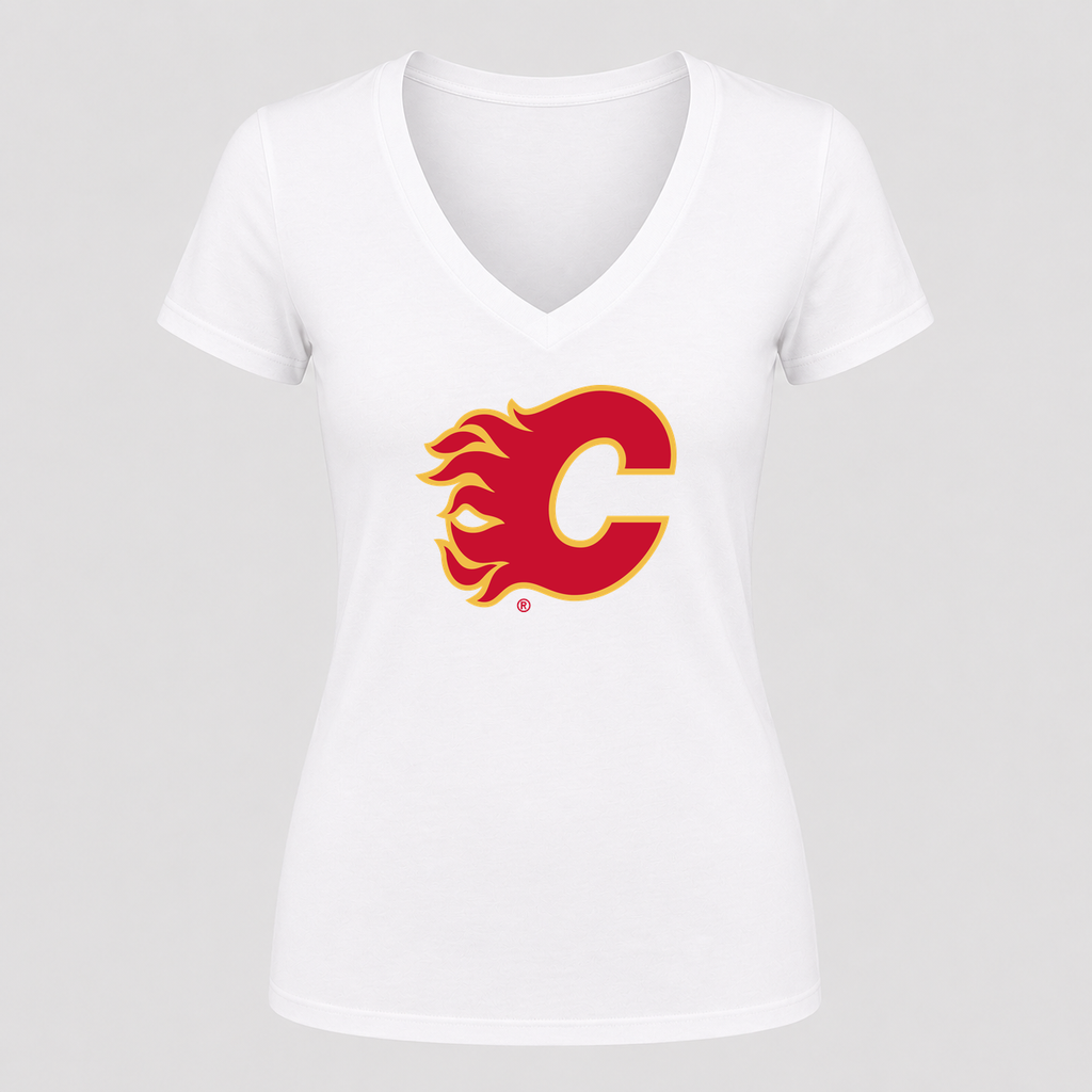 Women's Calgary Flames V Neck T-Shirt in white