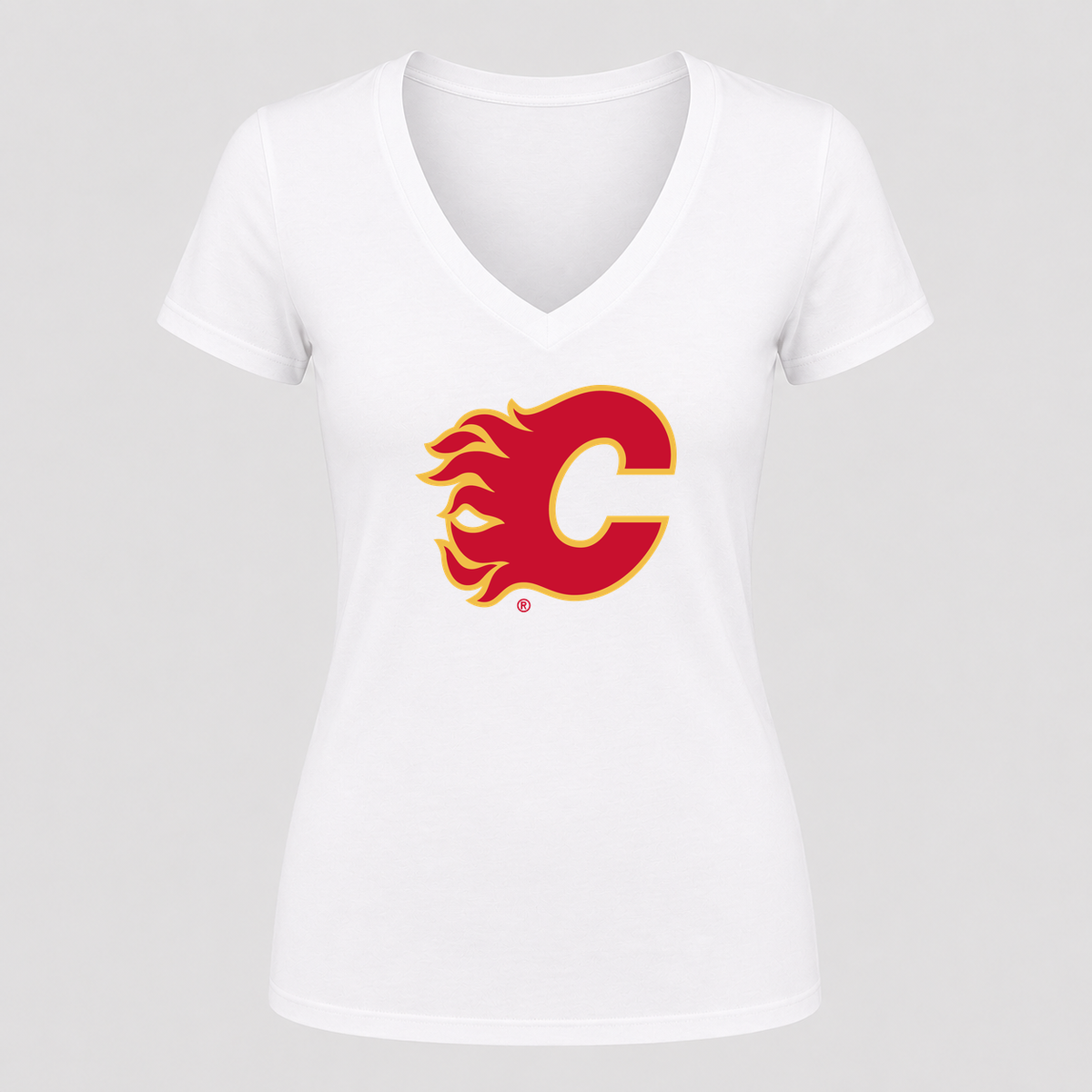 Women's Calgary Flames V Neck T-Shirt in white