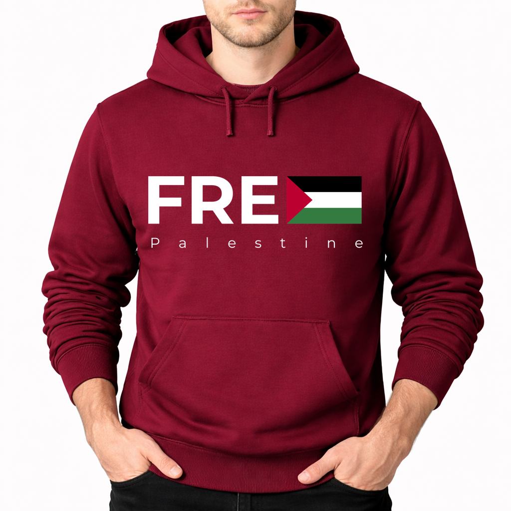 Men's Palestine White Pullover Hoodie - Burgundy