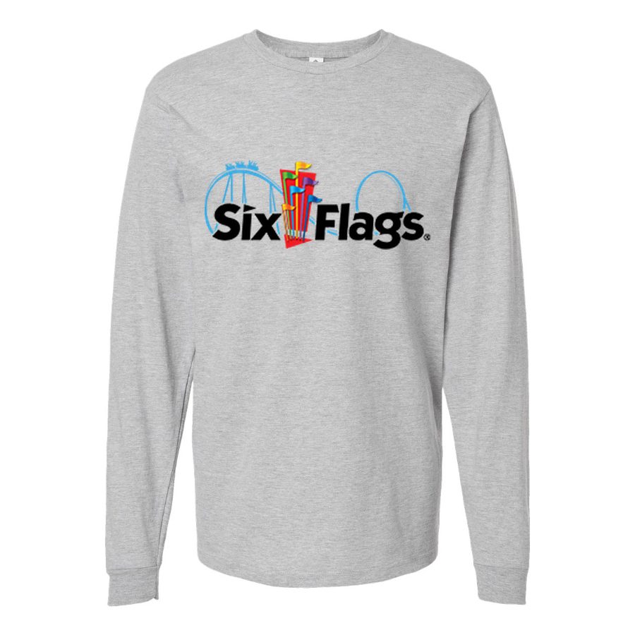 Men's Six Flags Long sleeves Cotton Blend T-Shirt - Gray