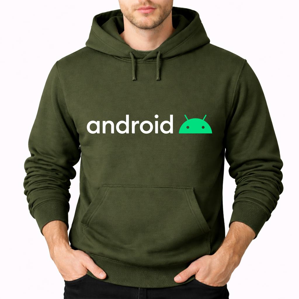 Men's Android White Pullover Hoodie - Army Green