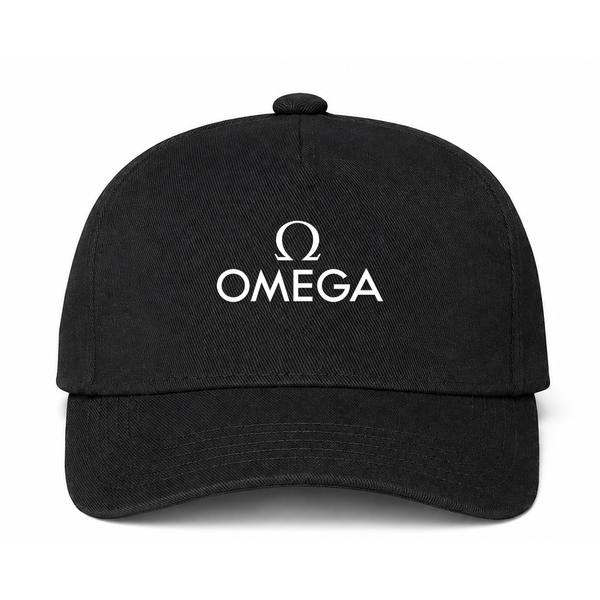 Omega White Logo Black Dad Baseball Cap Hat