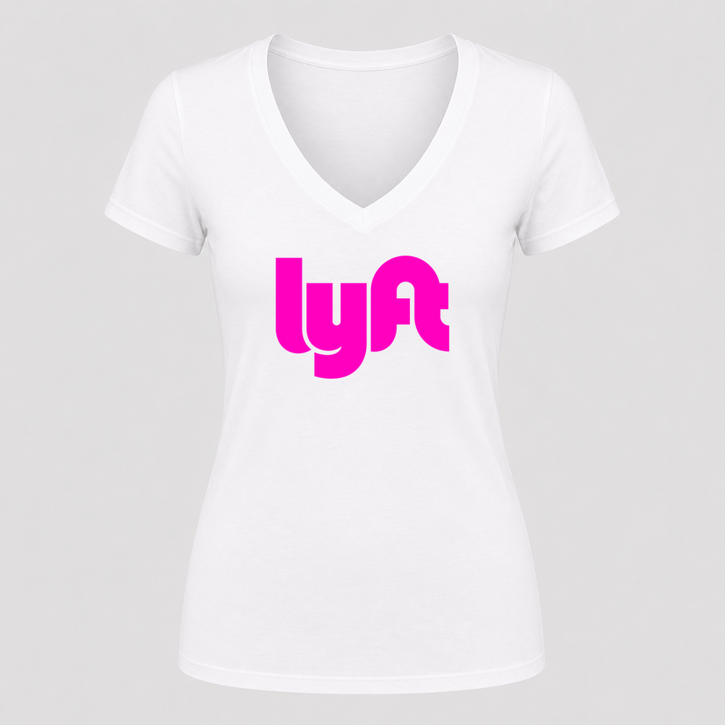 Women's Lyft Pink Design V Neck T-Shirt in white