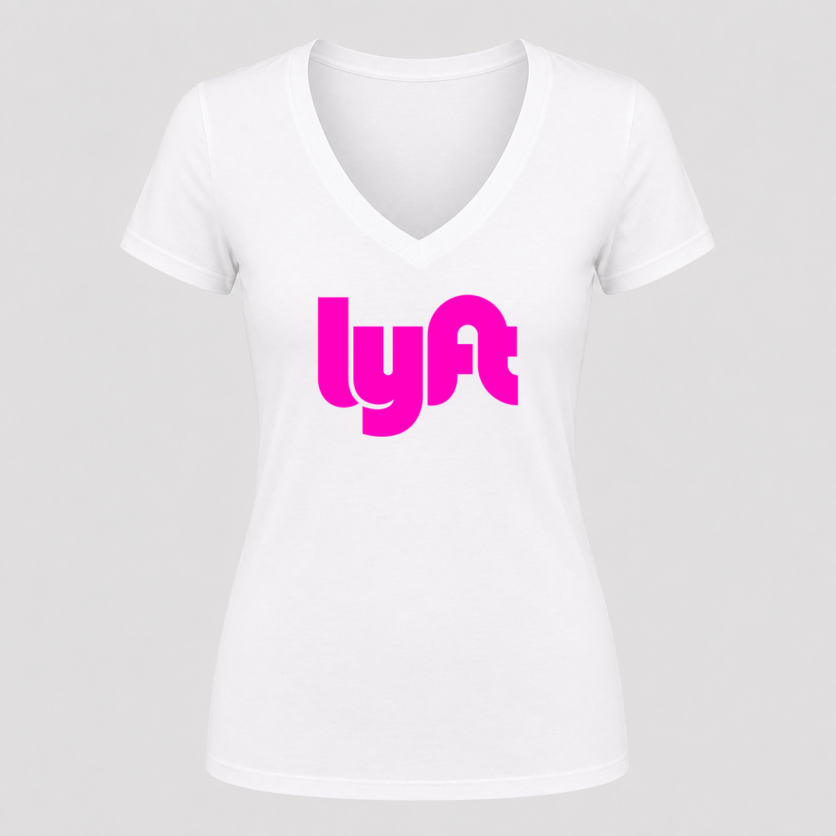 Women's Lyft Pink Design V Neck T-Shirt in white