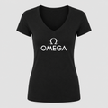 Women's Omega White Design V Neck T-Shirt in black
