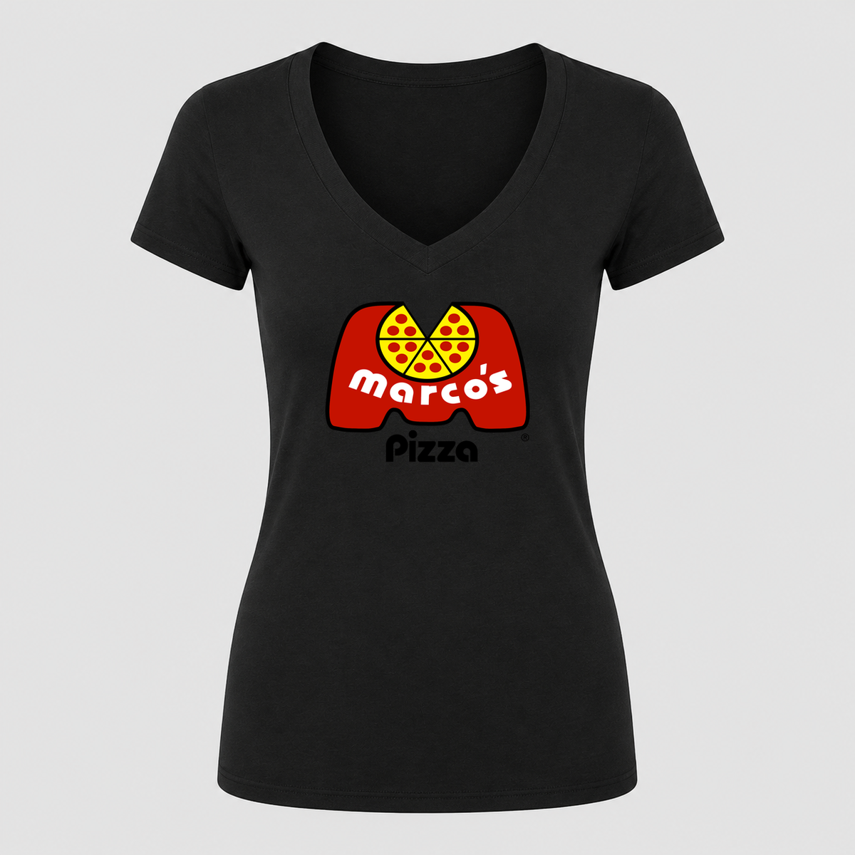Women's Marco’s Pizza V Neck T-Shirt in black