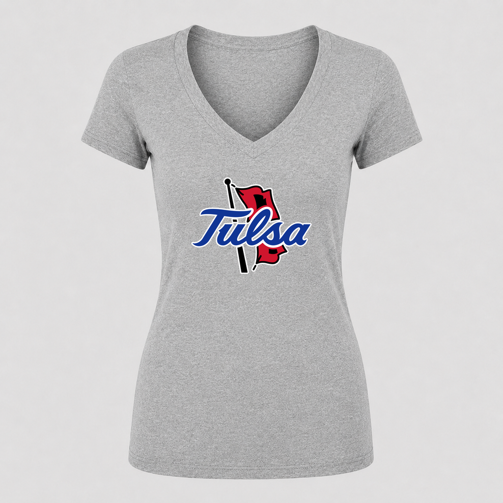 Women's Tulsa Golden Hurricane V Neck T-Shirt in gray
