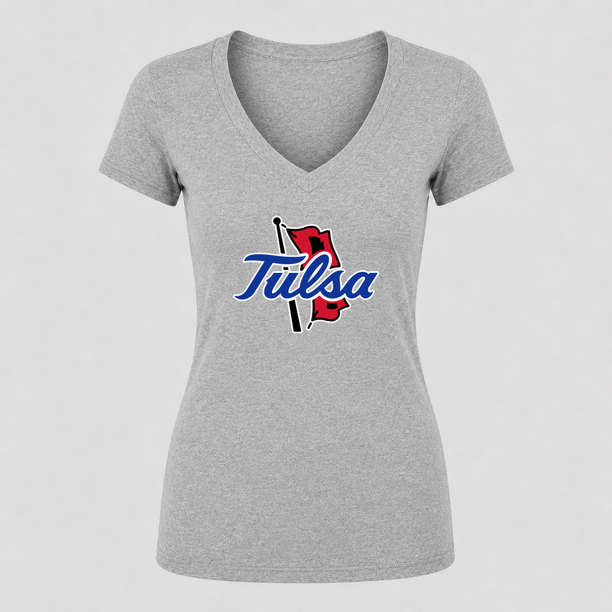 Women's Tulsa Golden Hurricane V Neck T-Shirt in gray