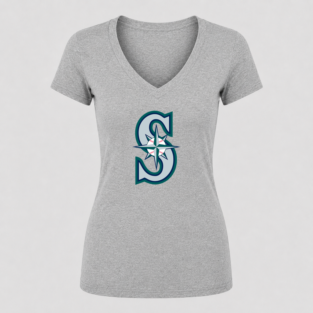 Women's Seattle Mariners V Neck T-Shirt in gray