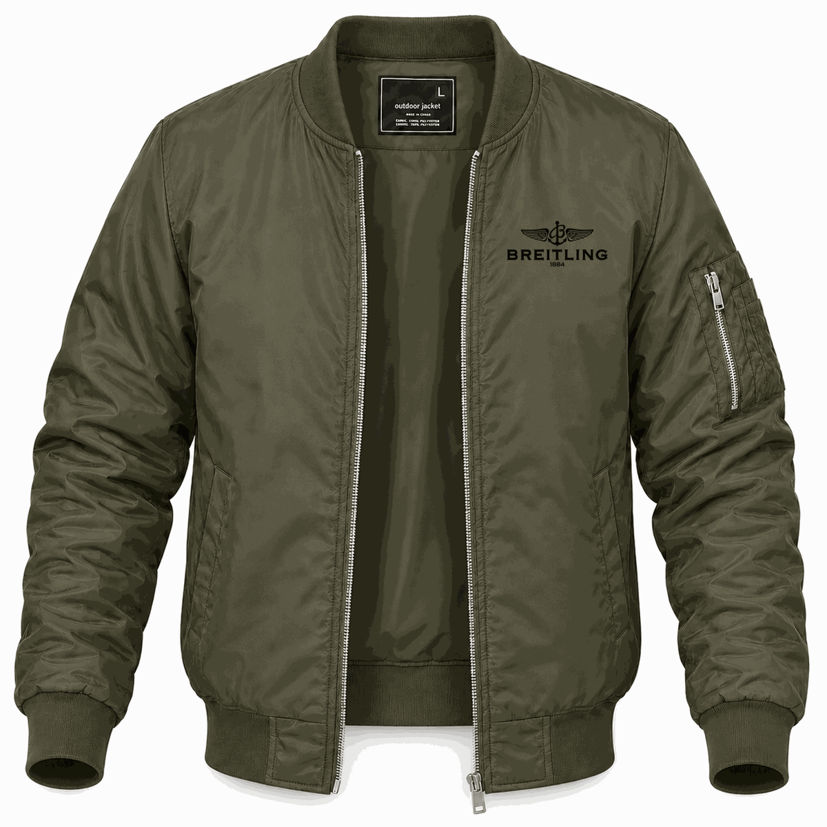 Men's Breitling Lightweight Bomber Jacket - Army Green
