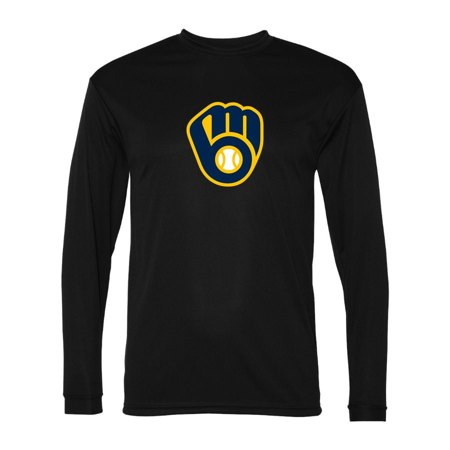 Men's Milwaukee Brewers Polyester Long Sleeve T-Shirt - Black