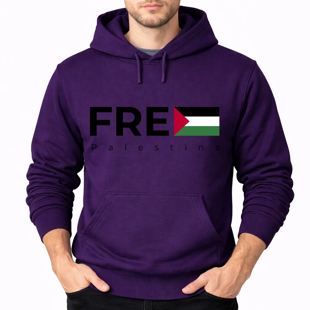 Men's Palestine Black Pullover Hoodie - Purple