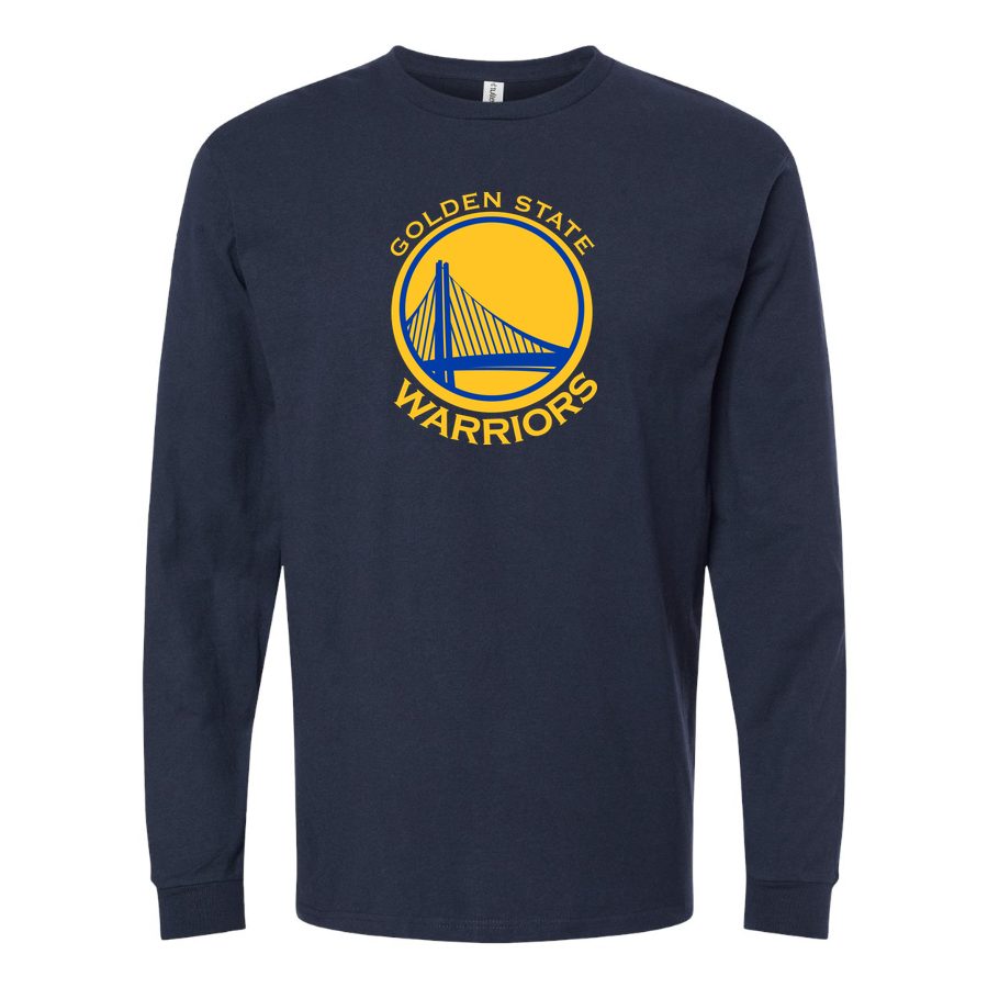 Men's Golden states warrior yellow Long sleeves Cotton Blend T-Shirt - Navy