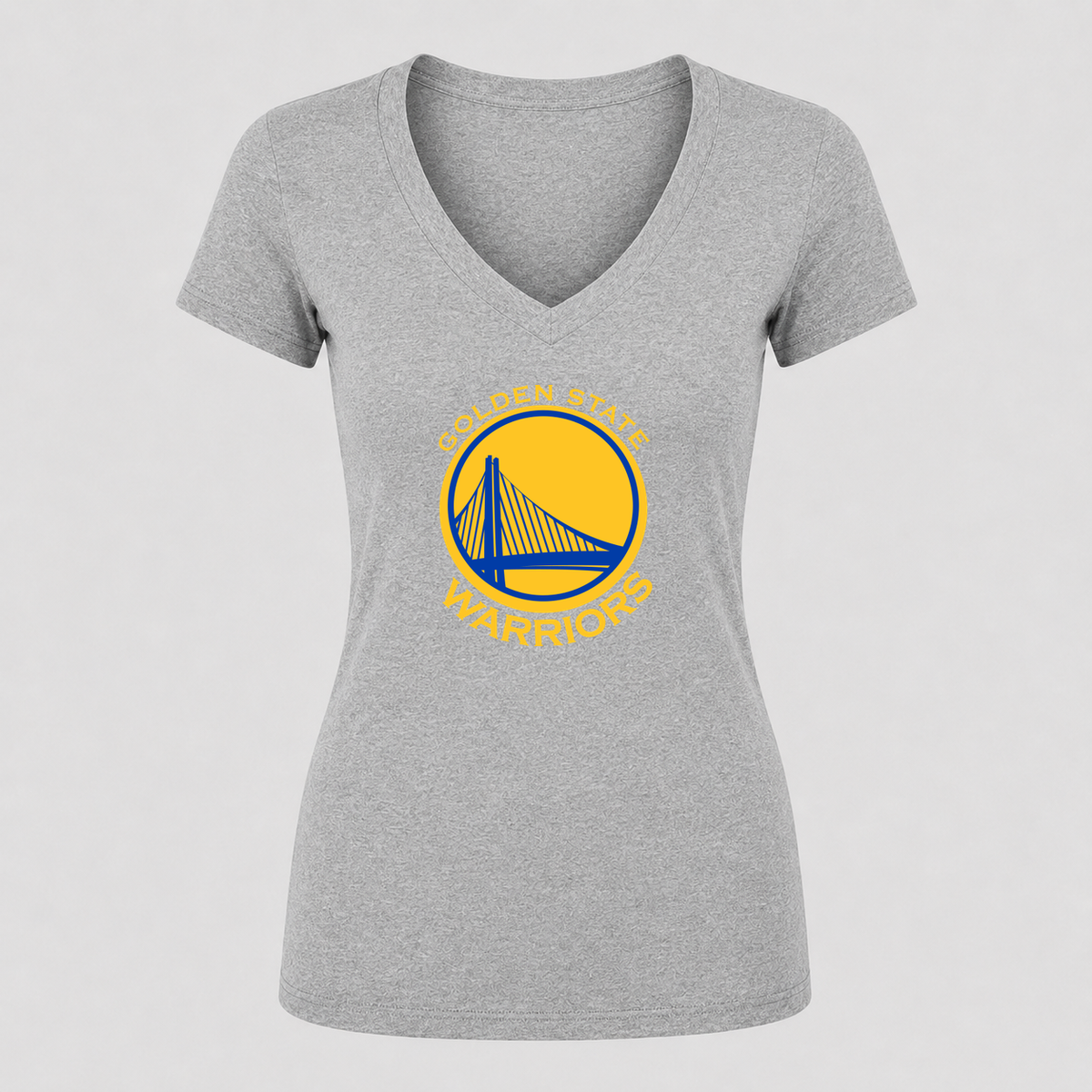 Women's Golden State Warriors Yellow Design V Neck T-Shirt in gray