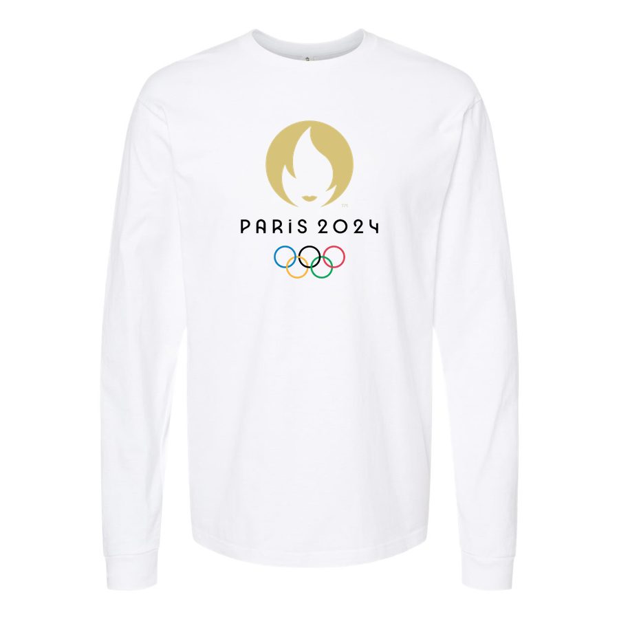 Men's Olympics 2024 Paris Black Long sleeves Cotton Blend T-Shirt - White