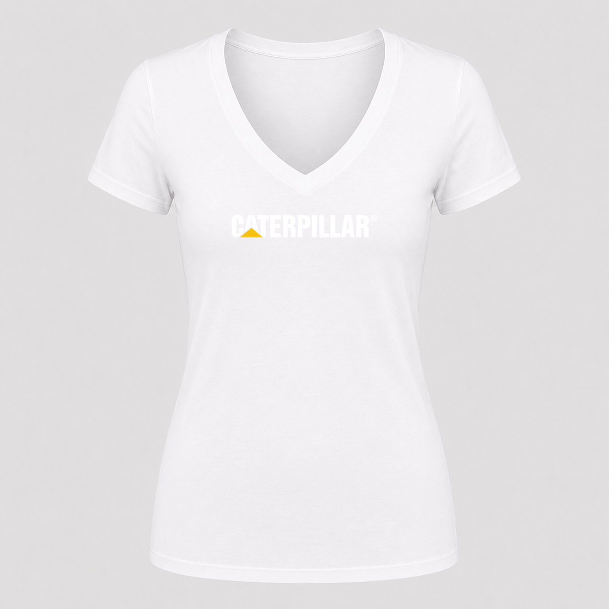 Women's Caterpillar White Design V Neck T-Shirt in white
