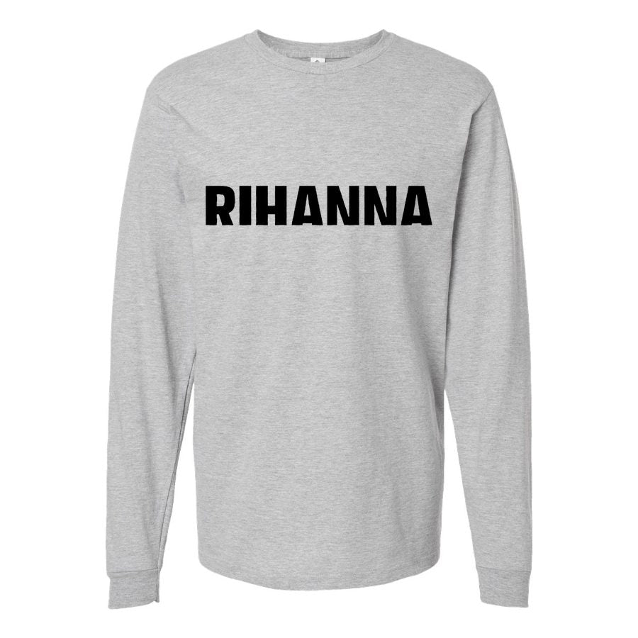 Men's Rihanna-Logo-768x432 Long sleeves Cotton Blend T-Shirt - Gray