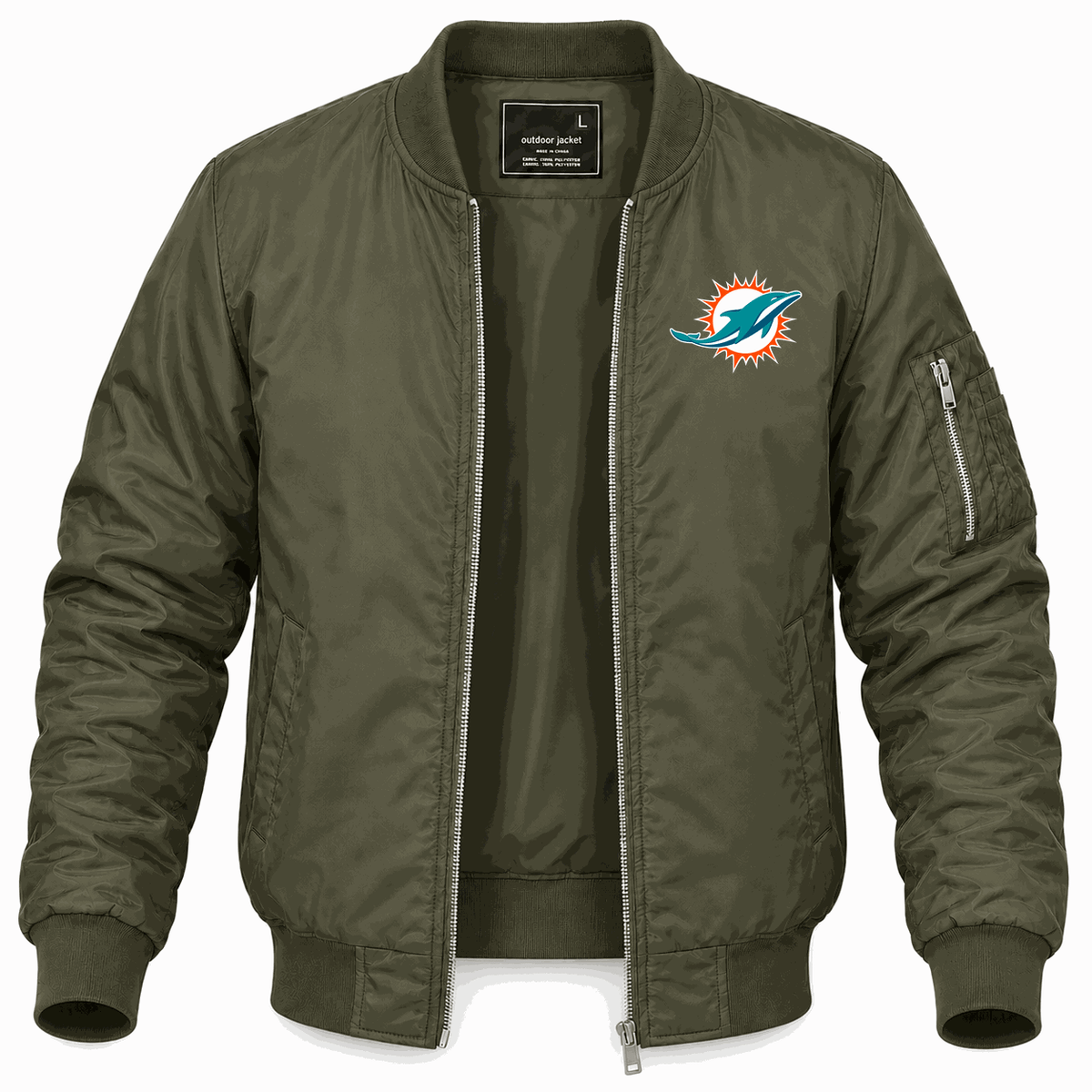 Men's Miami Dolphins Lightweight Bomber Jacket - Army Green