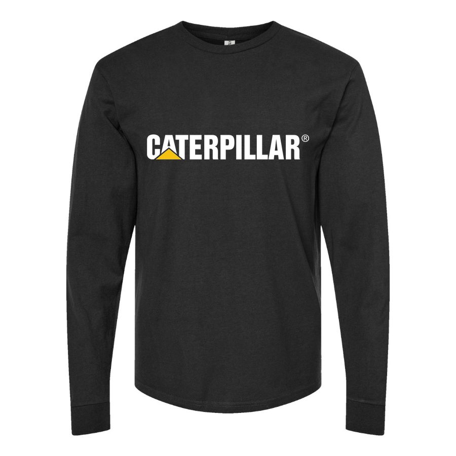 Men's Caterpillar-Logo White Long sleeves Cotton Blend T-Shirt - Black