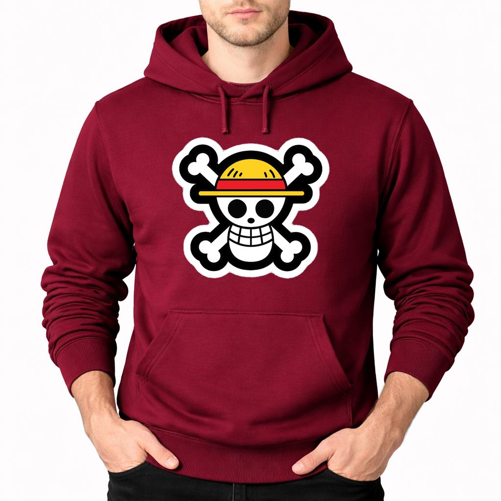 Men's Straw Hat Luffy Pullover Hoodie - Burgundy