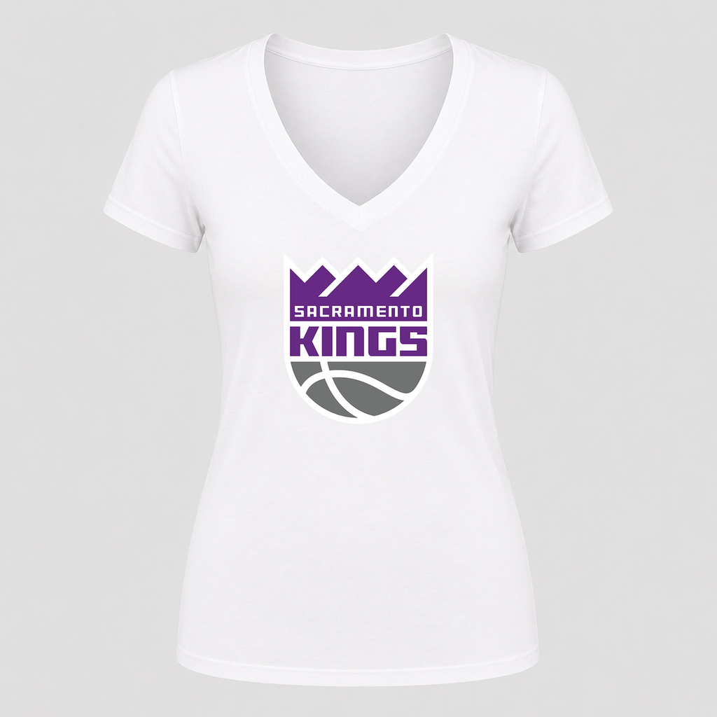 Women's Sacramento Kings V Neck T-Shirt in white