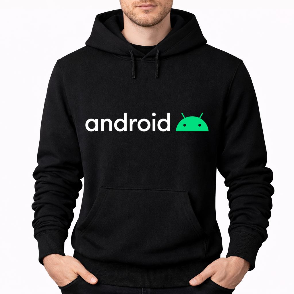 Men's Android White Pullover Hoodie - Black