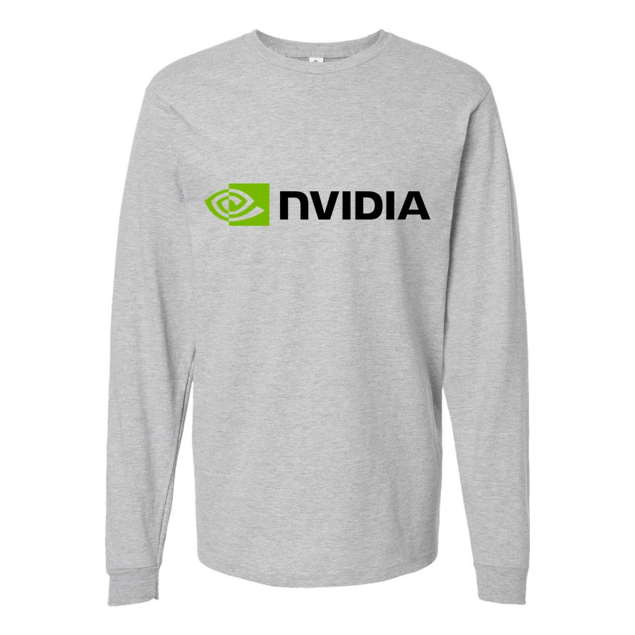 Men's NVIDIA logo.svg Long sleeves Cotton Blend T-Shirt - Gray