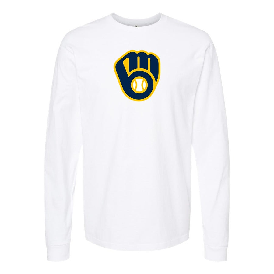 Men's Milwaukee Brewers Long sleeves Cotton Blend T-Shirt - White