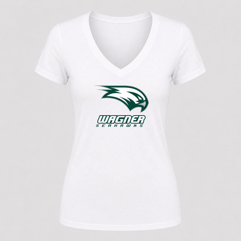 Women's Wagner Seahawks V Neck T-Shirt in white