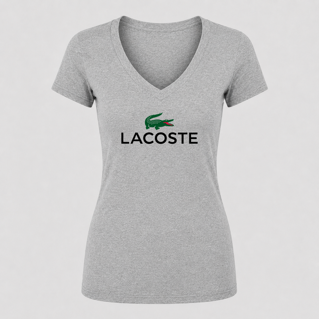 Women's Lacoste V Neck T-Shirt in gray
