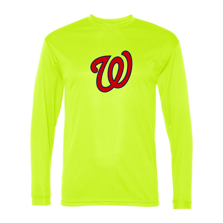 Men's Washington Nationals Polyester Long Sleeve T-Shirt - Safety Yellow