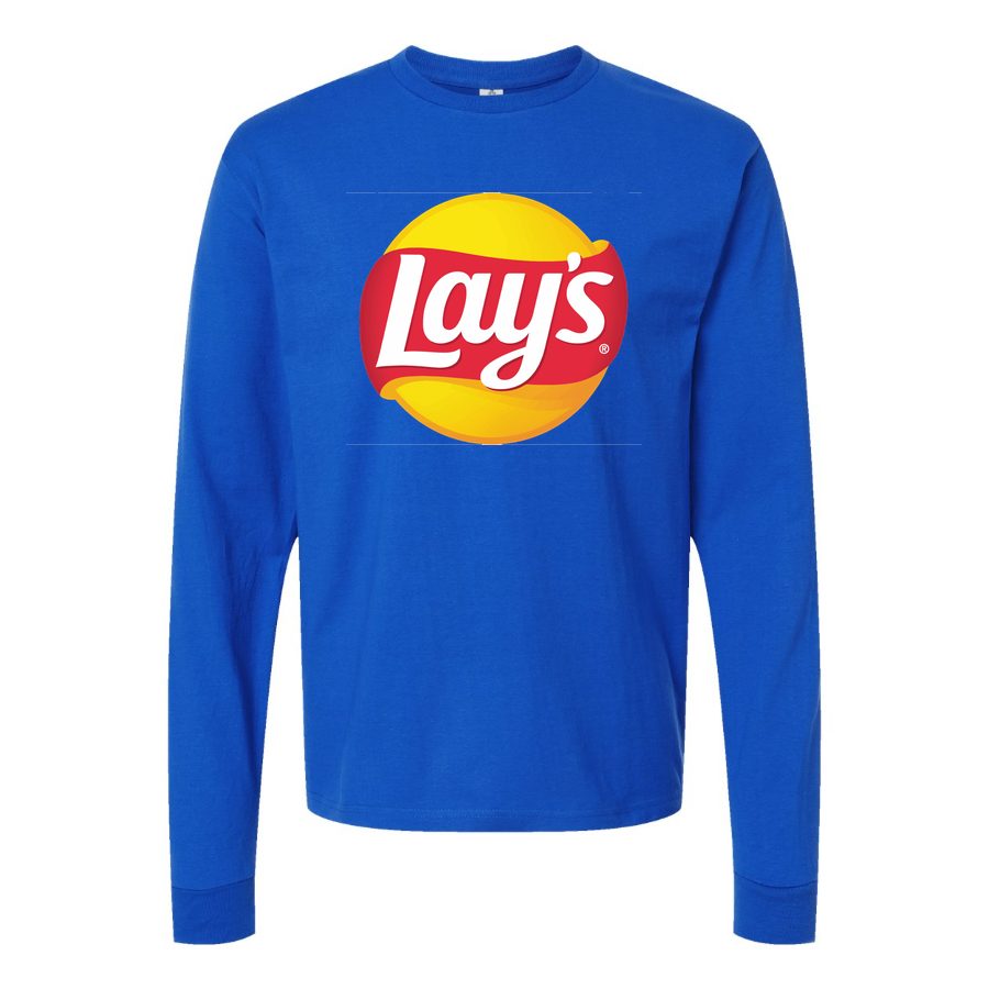 Men's Lays-Logo-food Long sleeves Cotton Blend T-Shirt - Blue