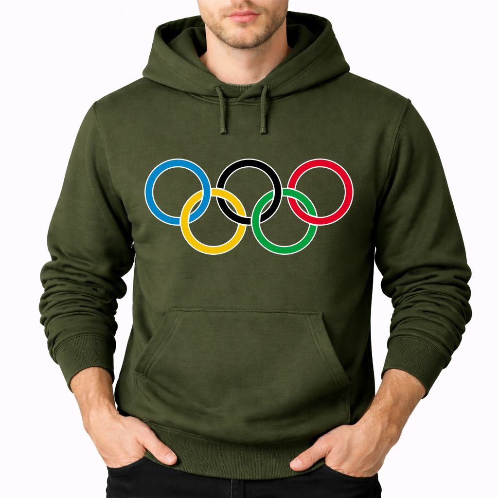 Men's Olympic Ring BK Pullover Hoodie - Army Green