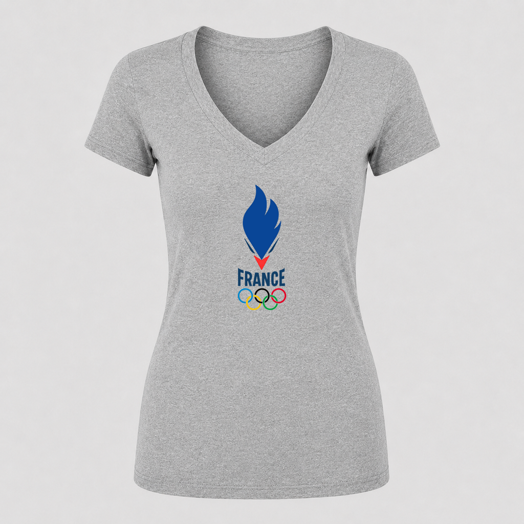 Women's France 2024 V Neck T-Shirt in gray