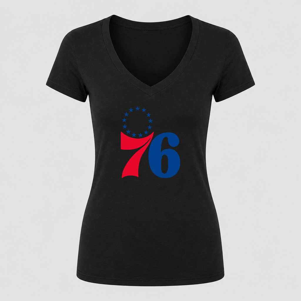 Women's Philadelphia 76ers V Neck T-Shirt in black