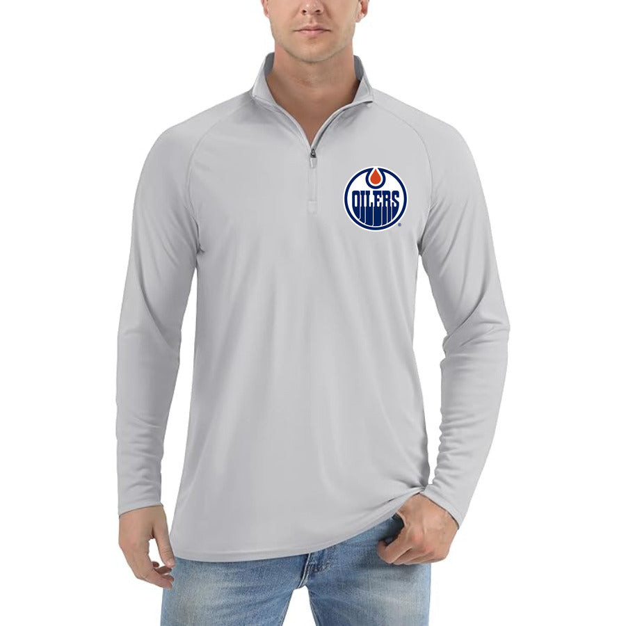 Edmonton Oilers quarter-zip athletic shirt in Light Gray